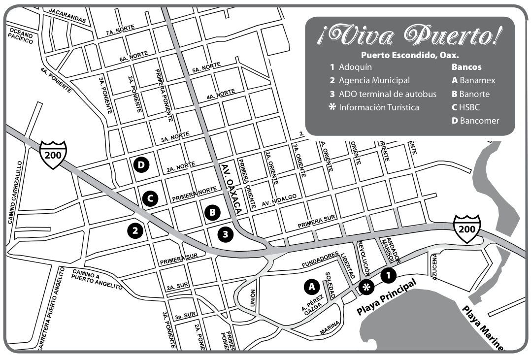 Map Puerto Escondido: Downtown