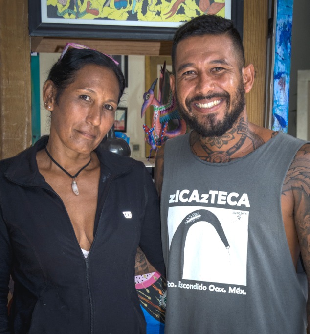 Puerto Escondido artist and surfer Julio 
	Soto Noyola with his mother Minerva Noyola Patiño.<br />Photo: Ernesto J. Torres, Casa 12